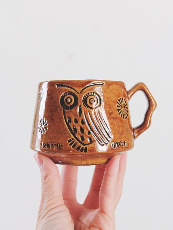 Other - Vintage Nite Owl Mug Brown Glazed Stoneware 60s 70s - Sold Individually